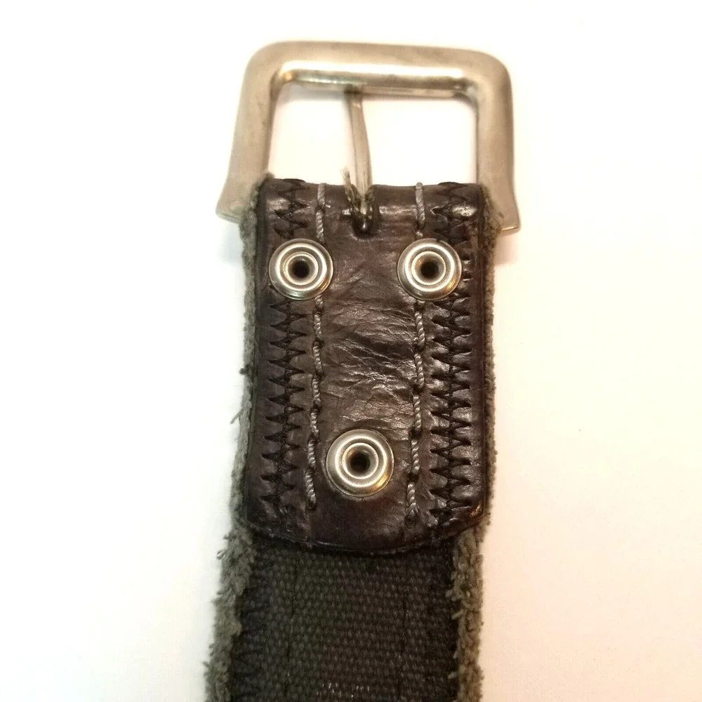 Brown Leather and Canvas Raw Edges Silver Buckle 36